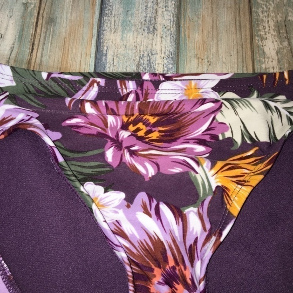 NWT Kona Sol Purple Floral Bikini Bottoms - Picture 4 of 8